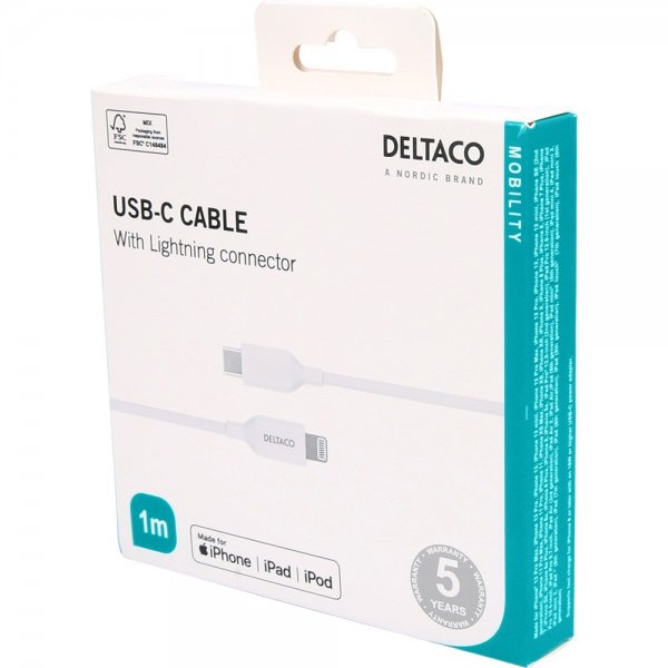 Kabel USB-C Cable with Lightning Connector 1m Vit