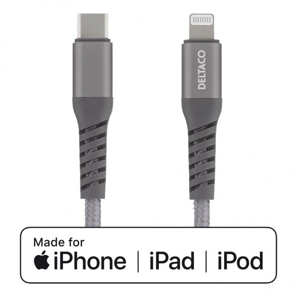 Kabel USB-C till Lightning 1 meter Tygbeklädd Rymdgrå
