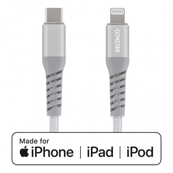Kabel USB-C till Lightning 1 meter Tygbeklädd Silver