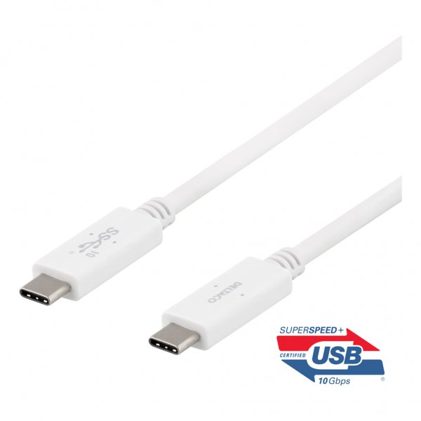 Kabel USB-C till USB-C 1 meter 5A/100W Vit