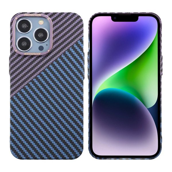 iPhone 13 Pro Skal Kolfibermönster Blå Lila
