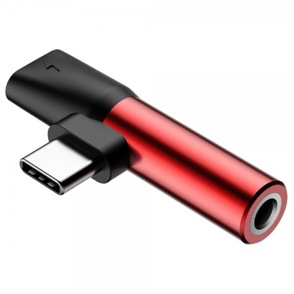 L41 USB Type-C till USB Type-C och 3.5mm Ljud Ut Svart Röd