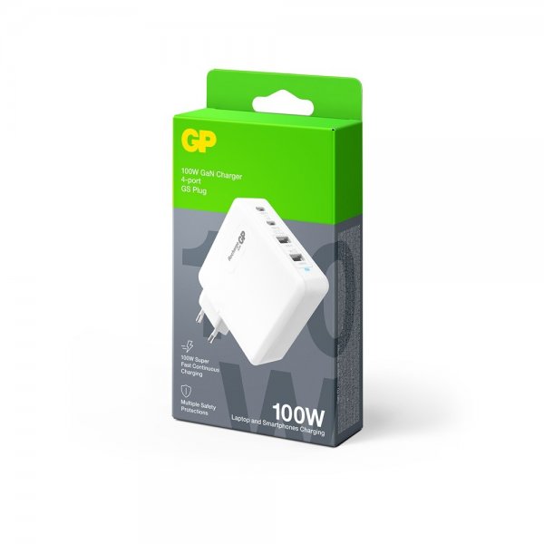 Laddare 100W GaN 2xUSB-C + 2xUSB-A