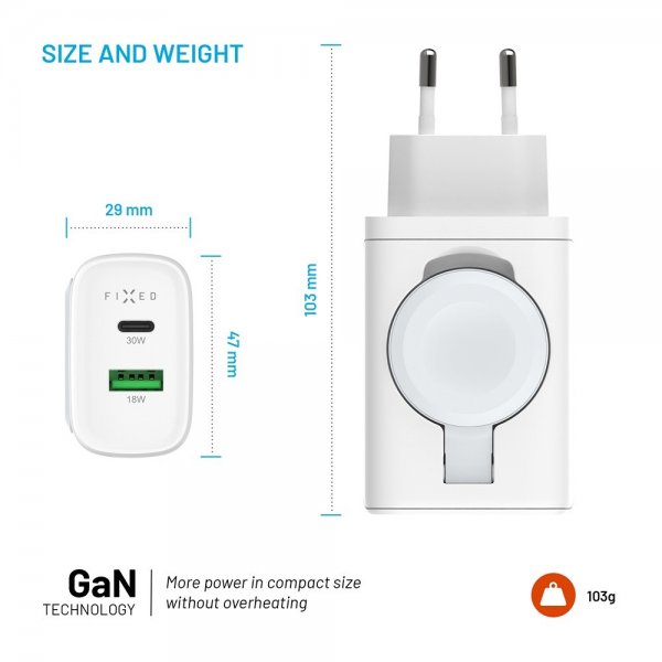 Laddare GaN 33W Apple Watch/USB-C/USB-A