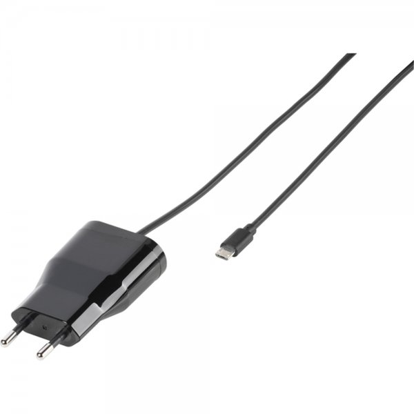Laddare med integrerad Micro-USB Kabel 1 meter 1A Svart
