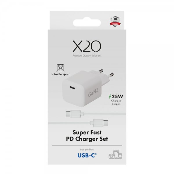 Laddare med Kabel 1.2m 25W USB-C GaN Vit