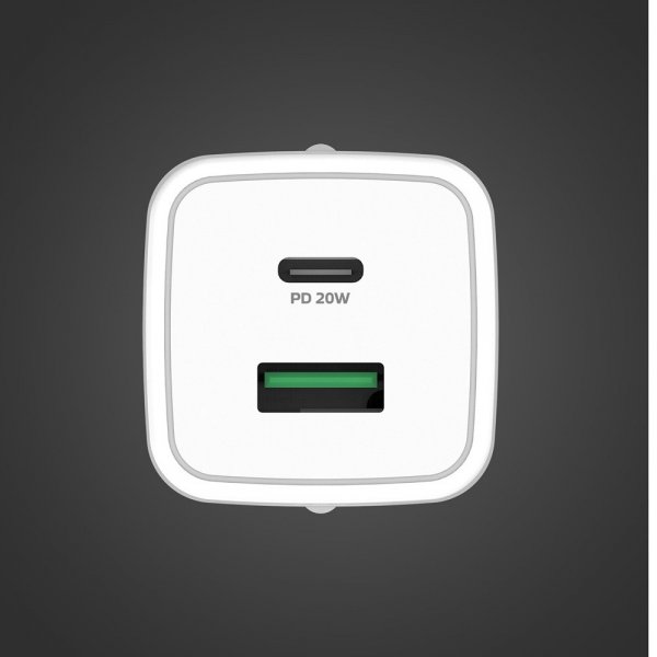 Laddare USB-A/USB-C 20W Vit