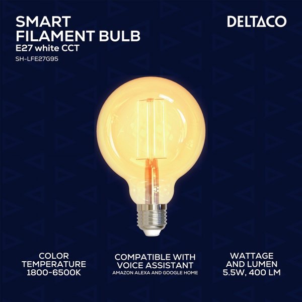 LED-lampa Filament E27 WiFi G95 5.5W