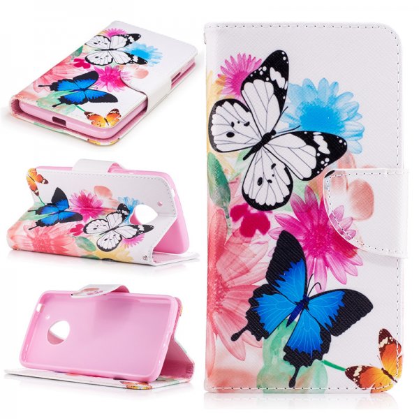 Motorola Moto G5 Plånboksfodral med Tryck Fjärilar och Blommor