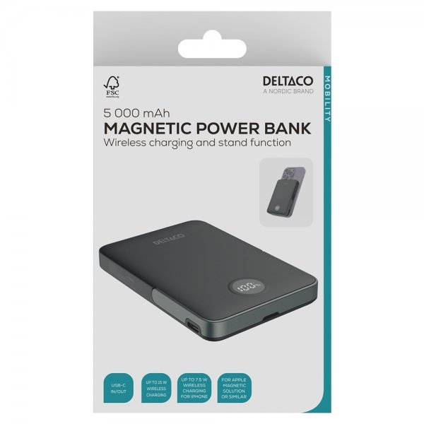 MagSafe Powerbank med Stativ 5000 mAh 20W Svart