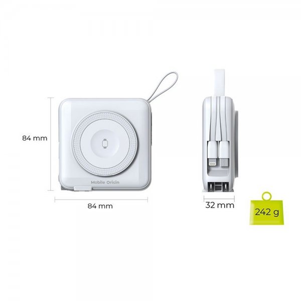 MagSafe-powerbank/Reseladdare Inbyggda kablar/Apple Watch-laddning Vit