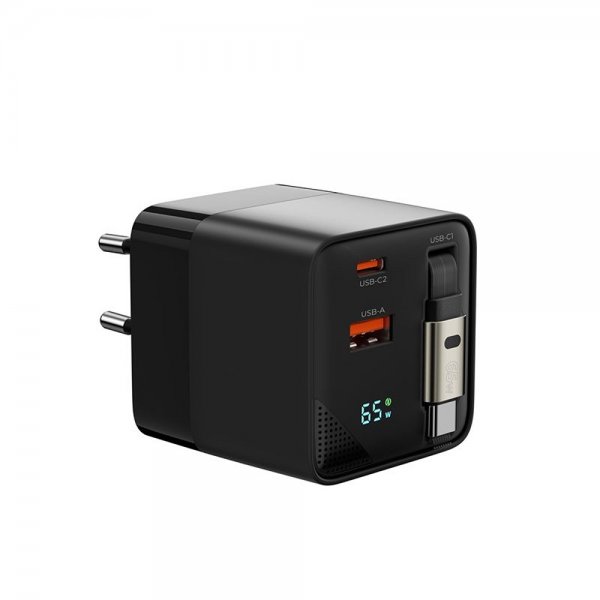 Laddare med Display GaN 65W inbyggd USB-C Kabel