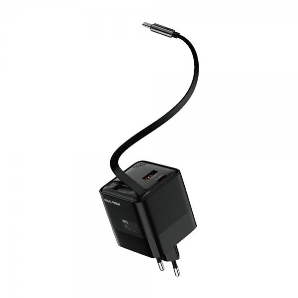 Laddare med Display GaN 65W inbyggd USB-C Kabel