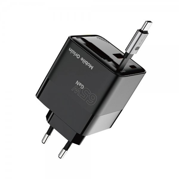 Laddare med Display GaN 65W inbyggd USB-C Kabel
