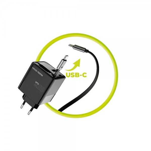 Laddare med Display GaN 65W inbyggd USB-C Kabel