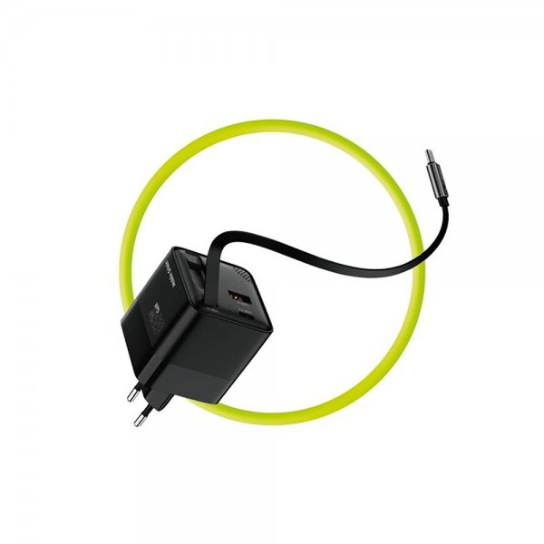 Laddare med Display GaN 65W inbyggd USB-C Kabel