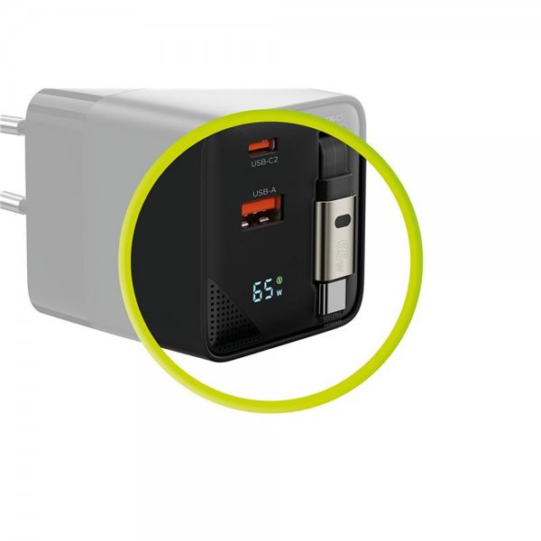 Laddare med Display GaN 65W inbyggd USB-C Kabel
