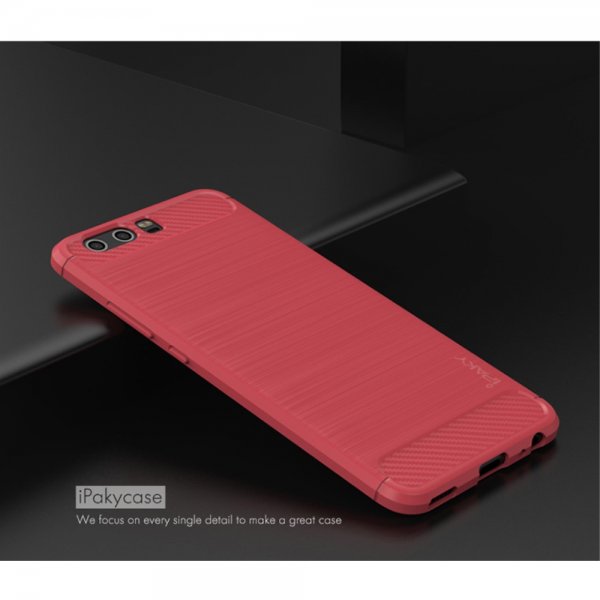 Mobilskal till Huawei P10 Kolfibertextur Borstad Röd