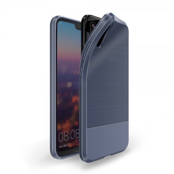 Mojo Series till Huawei P20 Skal TPU Borstad och Kolfibertextur Mörkblå