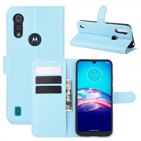 Motorola Moto E6s Fodral Litchi Ljusblå