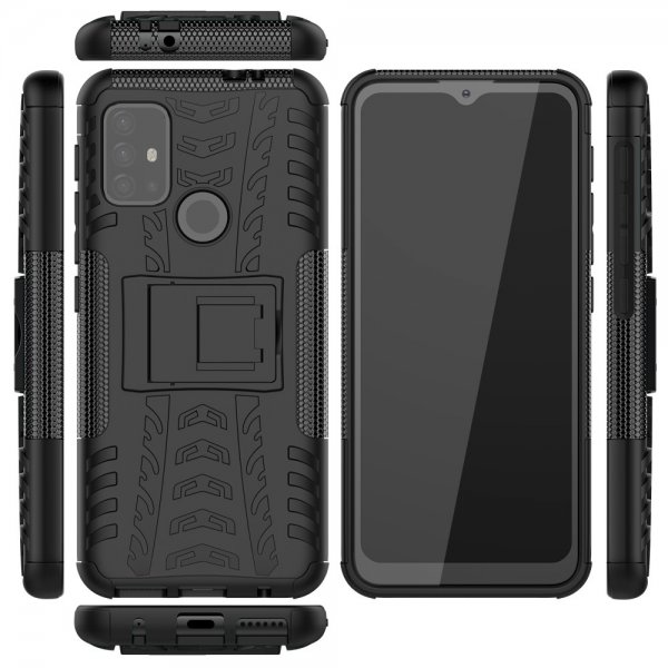 Motorola Moto G30 Skal Däckmönster Stativfunktion Svart