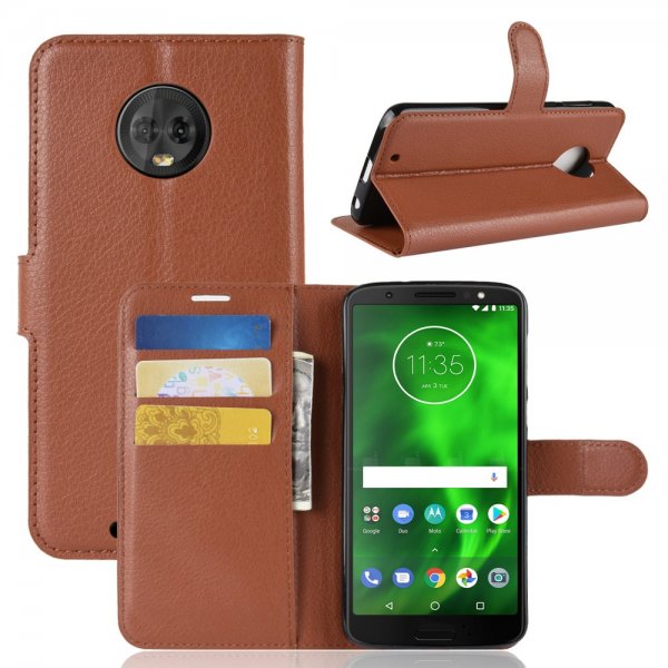 Motorola Moto G6 Plånboksfodral PU-läder Litchi Brun