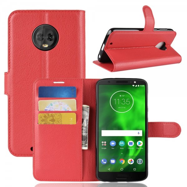Motorola Moto G6 Plånboksfodral PU-läder Litchi Röd