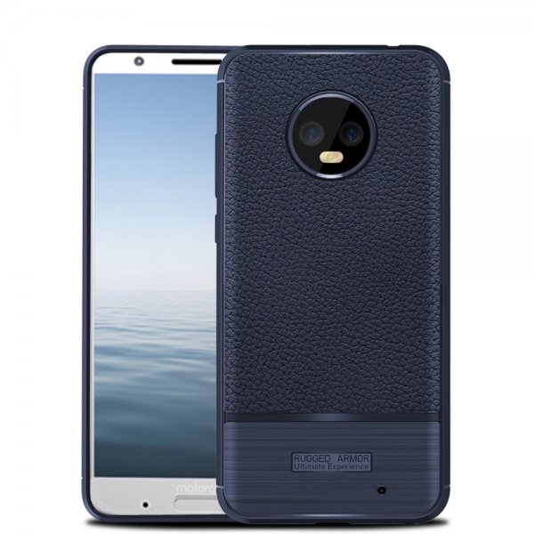 Motorola Moto G6 Plus Mobilskal TPU Litchi Mörkblå
