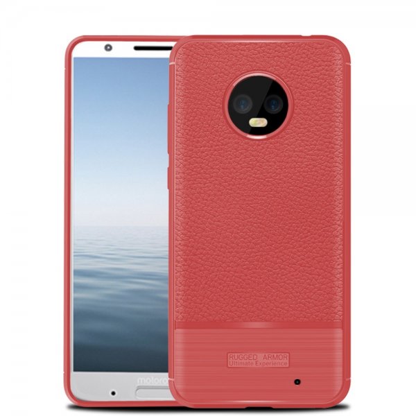 Motorola Moto G6 Plus Mobilskal TPU Litchi Röd