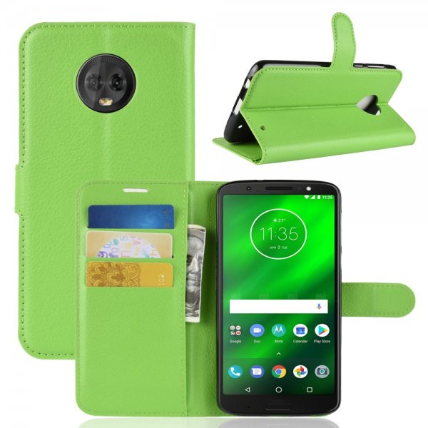 Motorola Moto G6 Plus Plånboksfodral PU-läder Litchi Grön