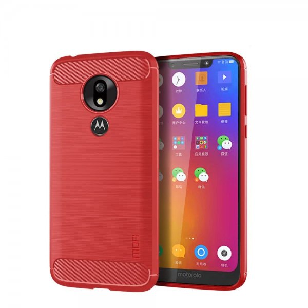 Motorola Moto G7 Play Skal Borstad Kolfibertextur TPU Röd