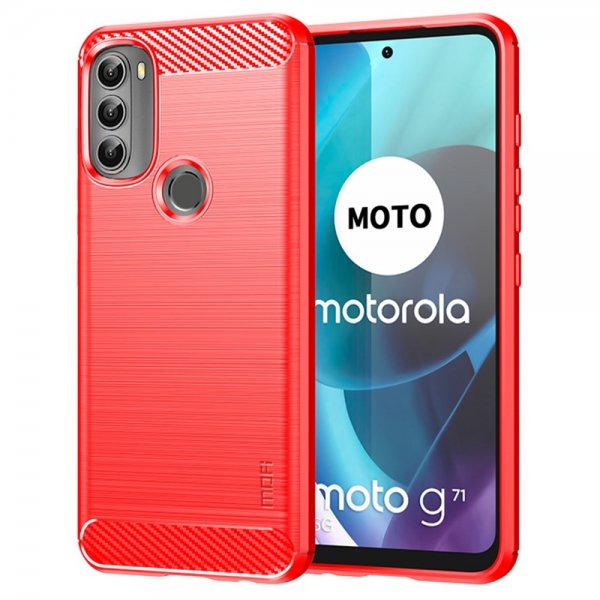 Motorola moto g71 5G Skal Borstad Kolfibertextur Röd