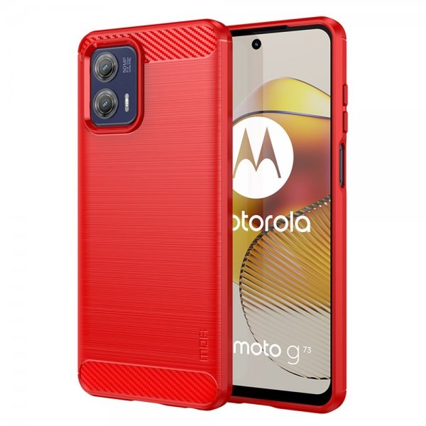 Motorola Moto G73 5G Skal Borstad Kolfibertextur Röd