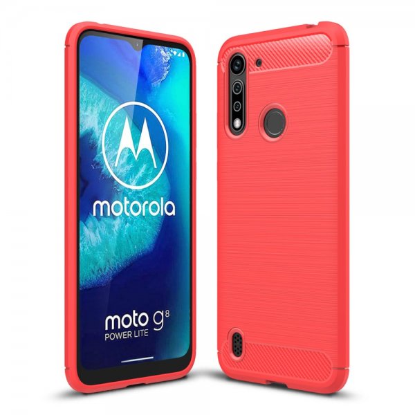 Motorola Moto G8 Power Lite Skal Borstad Kolfibertextur Röd