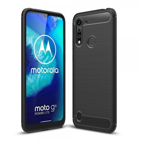 Motorola Moto G8 Power Lite Skal Borstad Kolfibertextur Svart
