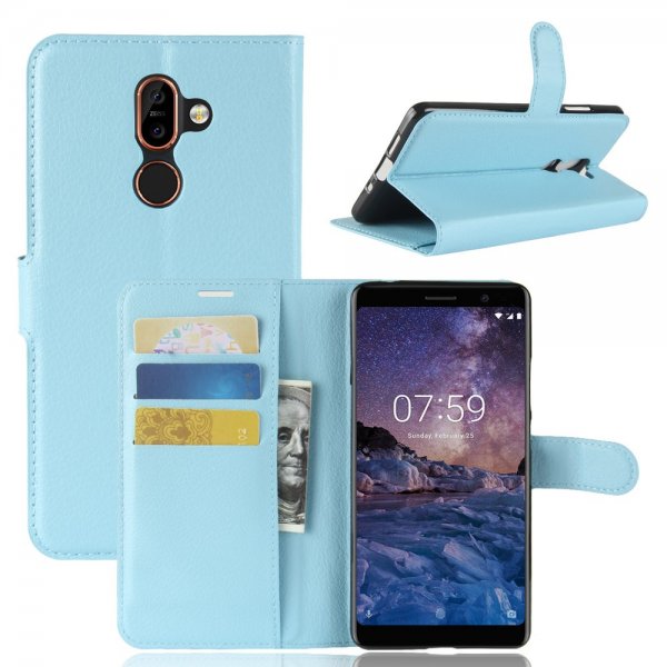 Nokia 7 Plus Plånboksfodral Litchi Blå