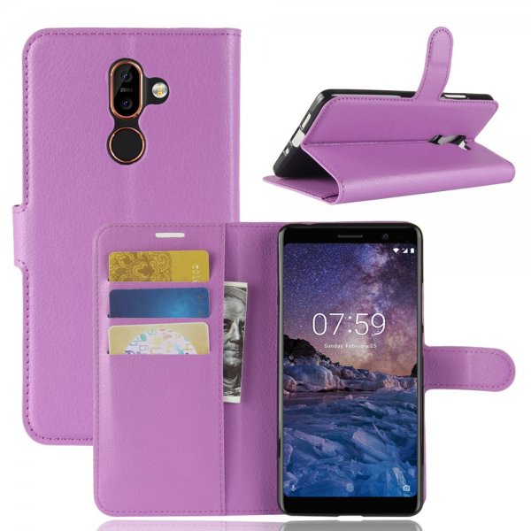Nokia 7 Plus Plånboksfodral Litchi Lila