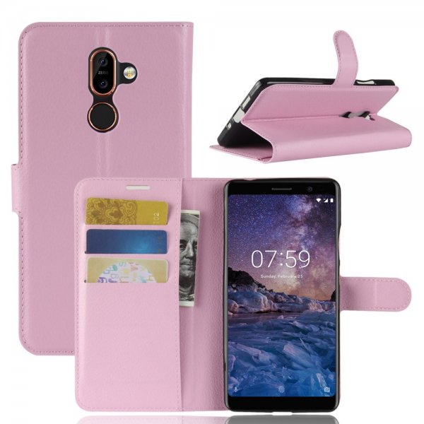 Nokia 7 Plus Plånboksfodral Litchi Rosa