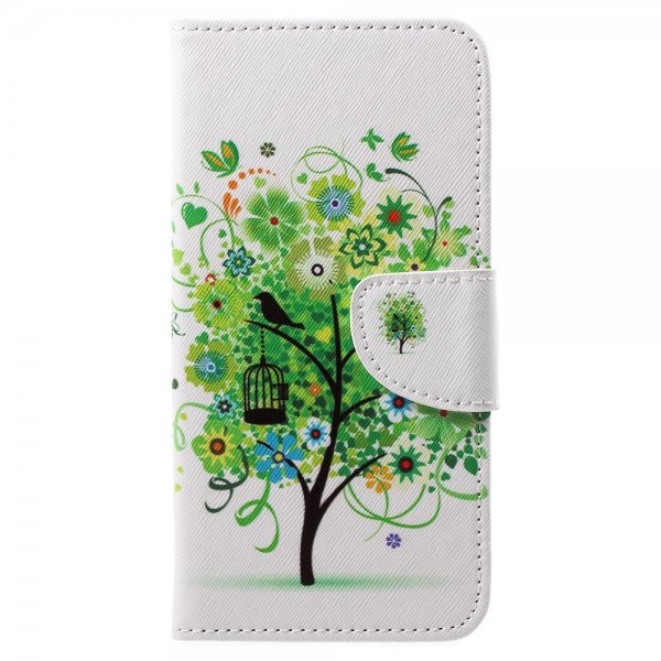 Nokia 8 Plånboksfodral PU-läder TPU Grönt Blommande Träd