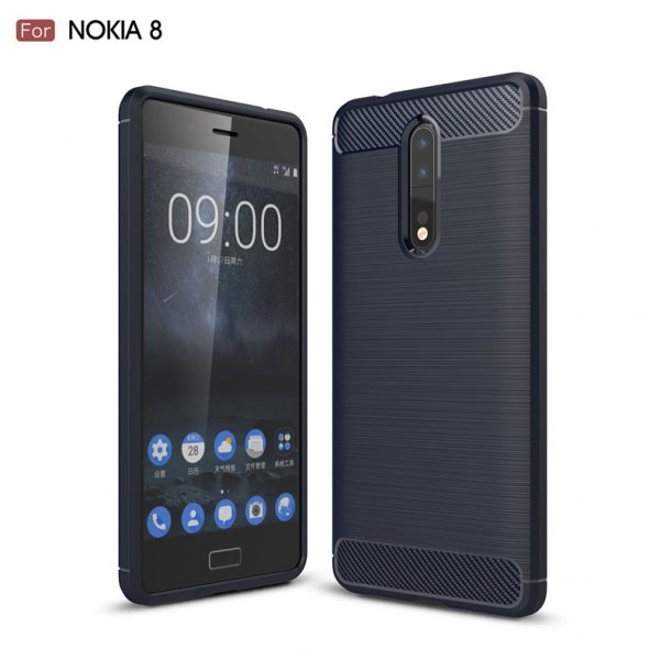 Nokia 8 Skal Kolfibertextur Mörkblå