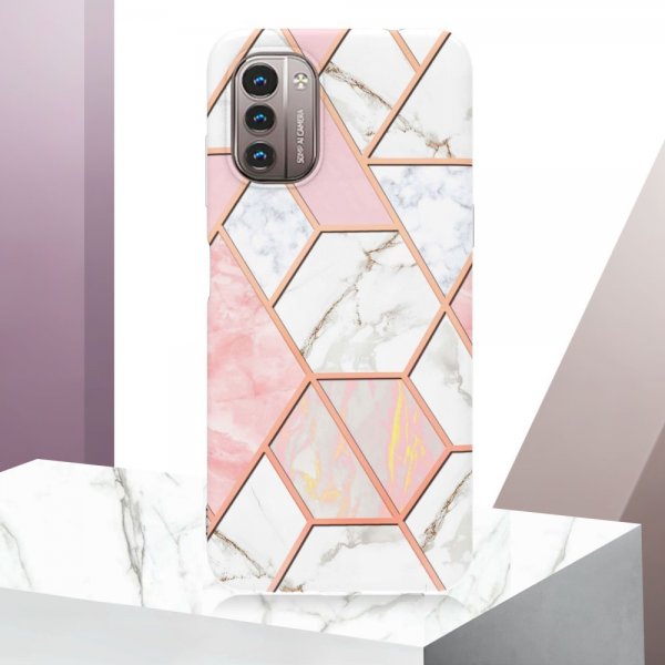 Nokia G11/G21 Skal Marmormönster Rosa Vit