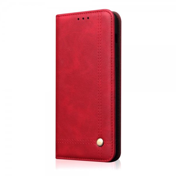 OnePlus 6T Mobilfodral Retro Lädertextur Sömnad Röd
