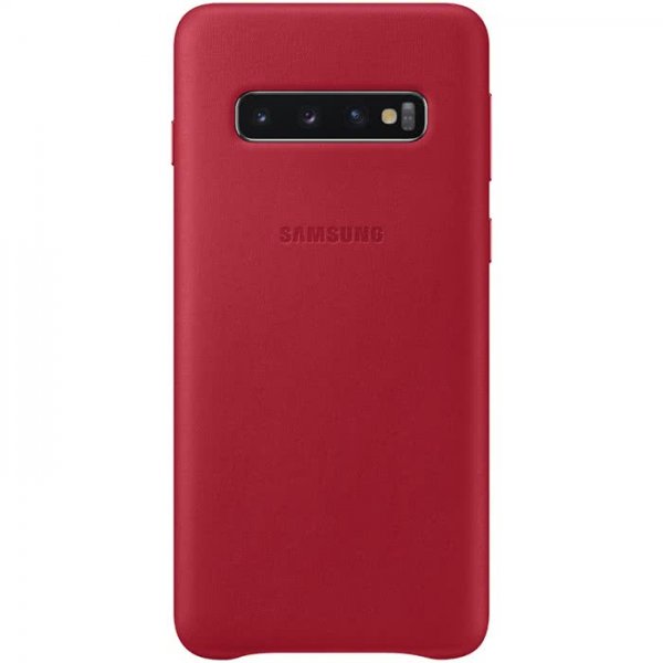 Original Galaxy S10 Skal Leather Cover Röd