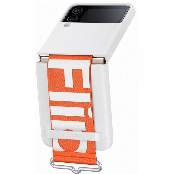 Original Galaxy Z Flip 4 Skal Silicone Cover with Strap Vit