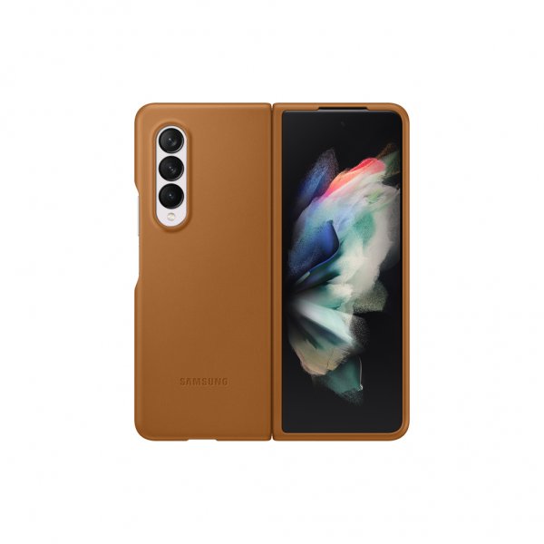 Original Galaxy Z Fold3 Cover Leather Cover Camel