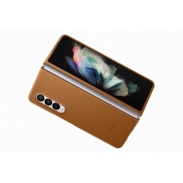 Original Galaxy Z Fold3 Skal Leather Cover Camel