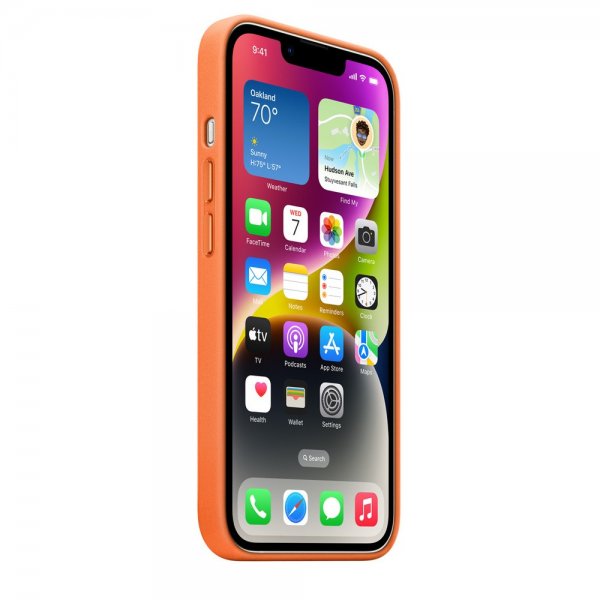 Original iPhone 14 Skal Leather Case MagSafe Orange