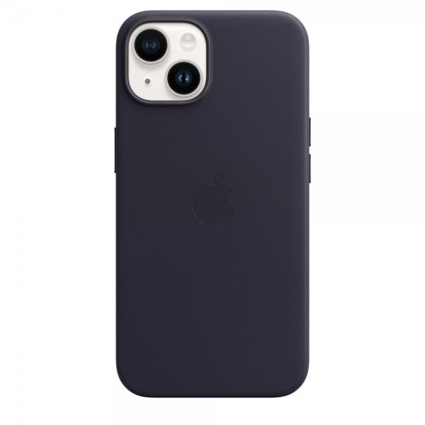 Original iPhone 14 Skal Leather Case MagSafe Svartlila