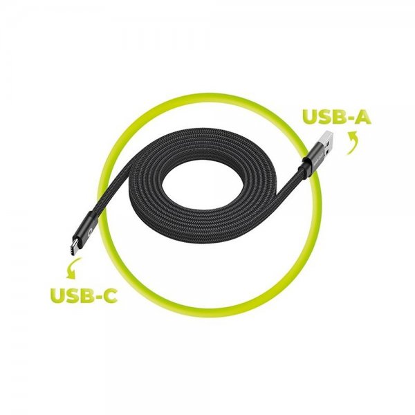 Platt Kabel Magnetisk USB-A till USB-C 1m Svart