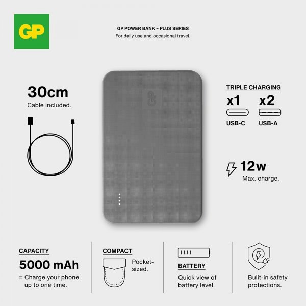 Powerbank Plus 5000 mAh Svart